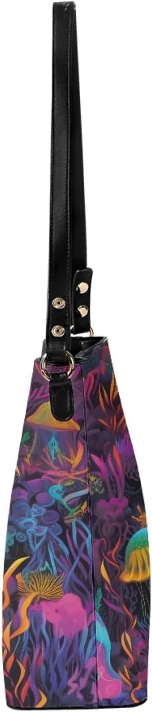 Boho Bags for Women Leather Handbag Shoulder Bucket Crossbody Purse