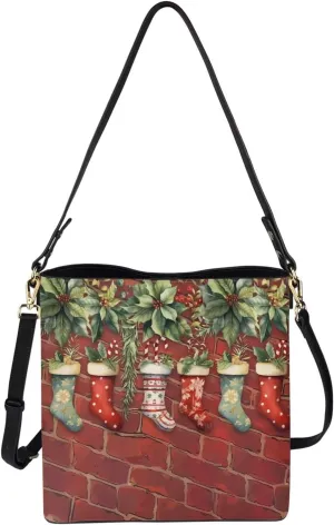 Boho Bags for Women Leather Handbag Shoulder Bucket Crossbody Purse