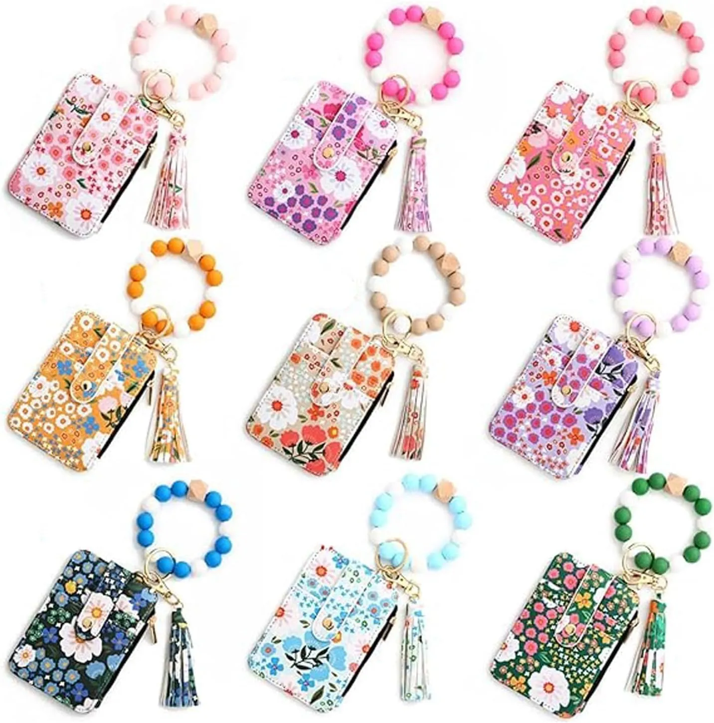 boho beaded wallet, boho wristlet wallet, wallet keychain, Bracelet Keychain Wallet, for Women