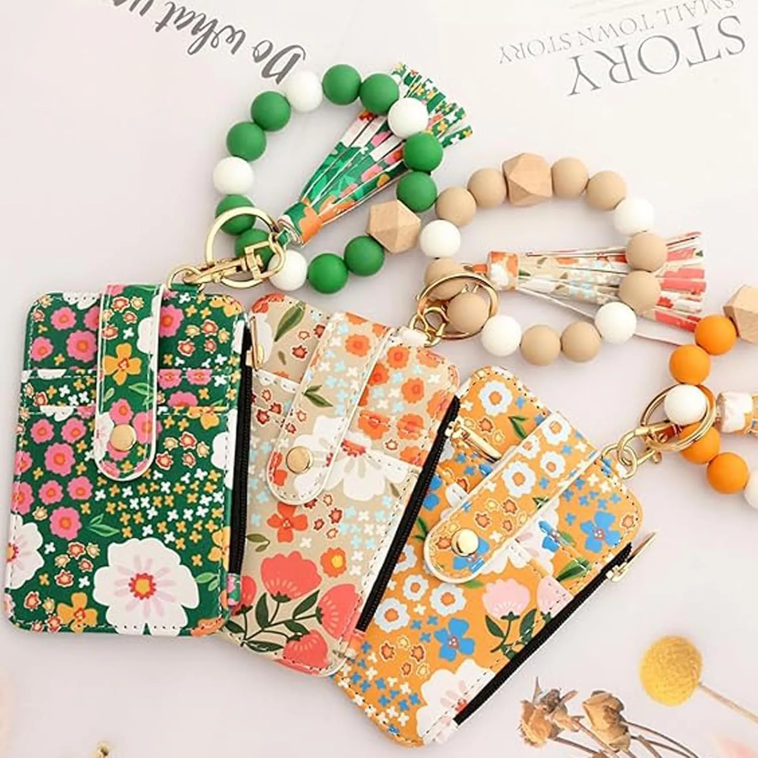 boho beaded wallet, boho wristlet wallet, wallet keychain, Bracelet Keychain Wallet, for Women