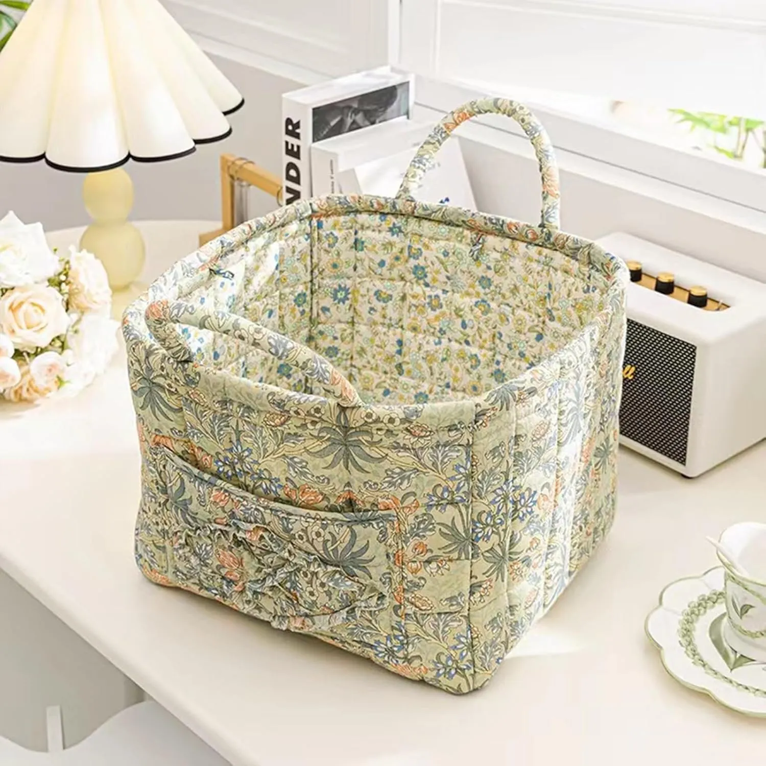 Boho Fabric Storage Basket, Square-Shaped Tote Bag with Compartments, Waterproof Beach and Travel Essentials Quilted Nurse Travel Bag for Women, Perfect for Shopping/Travel/Bedroom (#2)
