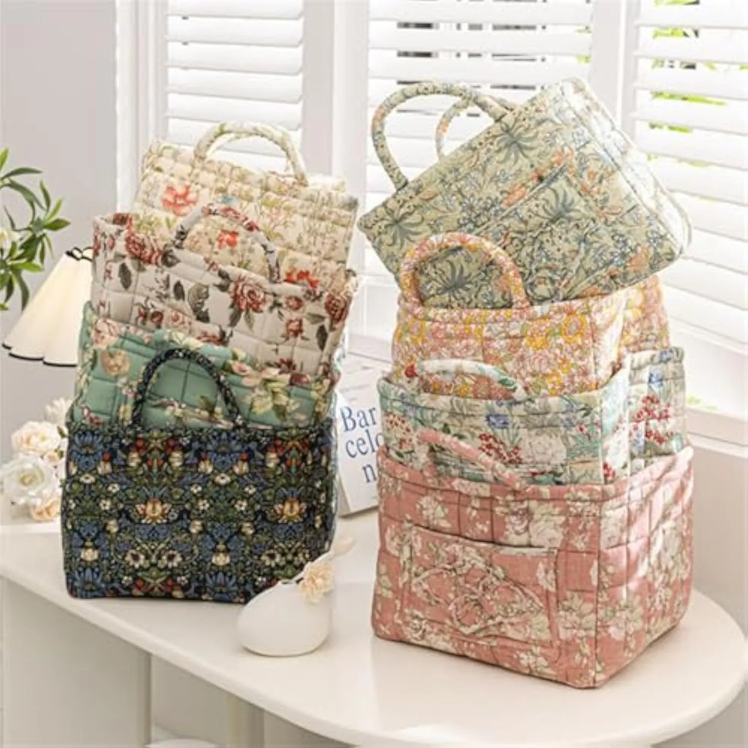 Boho Fabric Storage Basket, Square-Shaped Tote Bag with Compartments, Waterproof Beach and Travel Essentials Quilted Nurse Travel Bag for Women, Perfect for Shopping/Travel/Bedroom (#2)