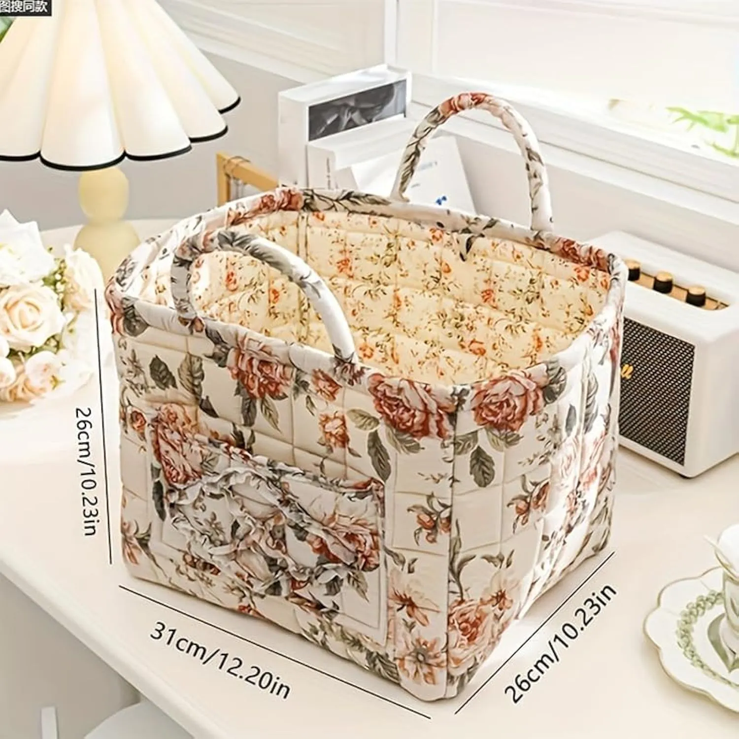 Boho Fabric Storage Basket, Square-Shaped Tote Bag with Compartments, Waterproof Beach and Travel Essentials Quilted Nurse Travel Bag for Women, Perfect for Shopping/Travel/Bedroom (#2)