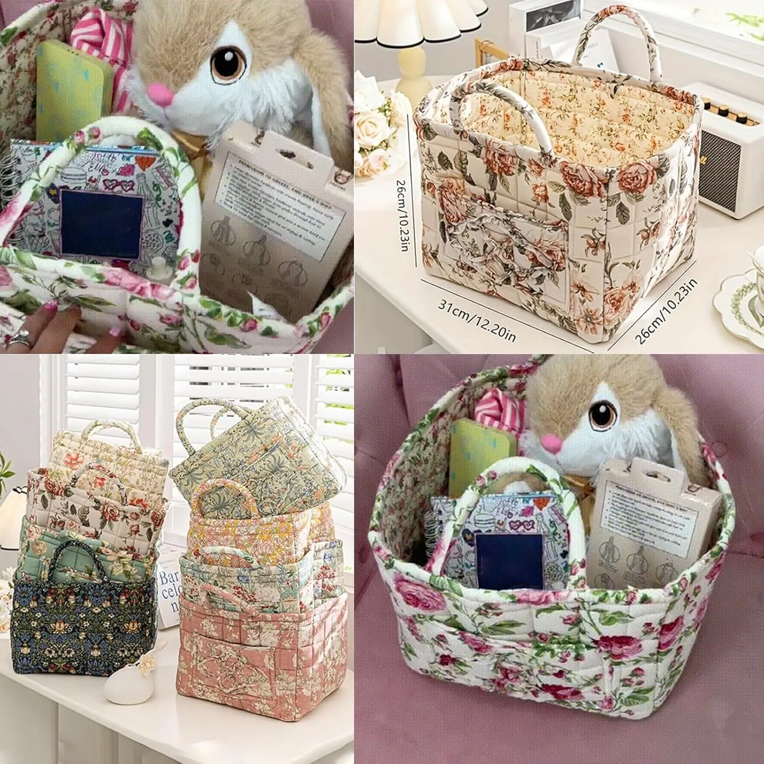 Boho Fabric Storage Basket, Square-Shaped Tote Bag with Compartments, Waterproof Beach and Travel Essentials Quilted Nurse Travel Bag for Women, Perfect for Shopping/Travel/Bedroom (#2)