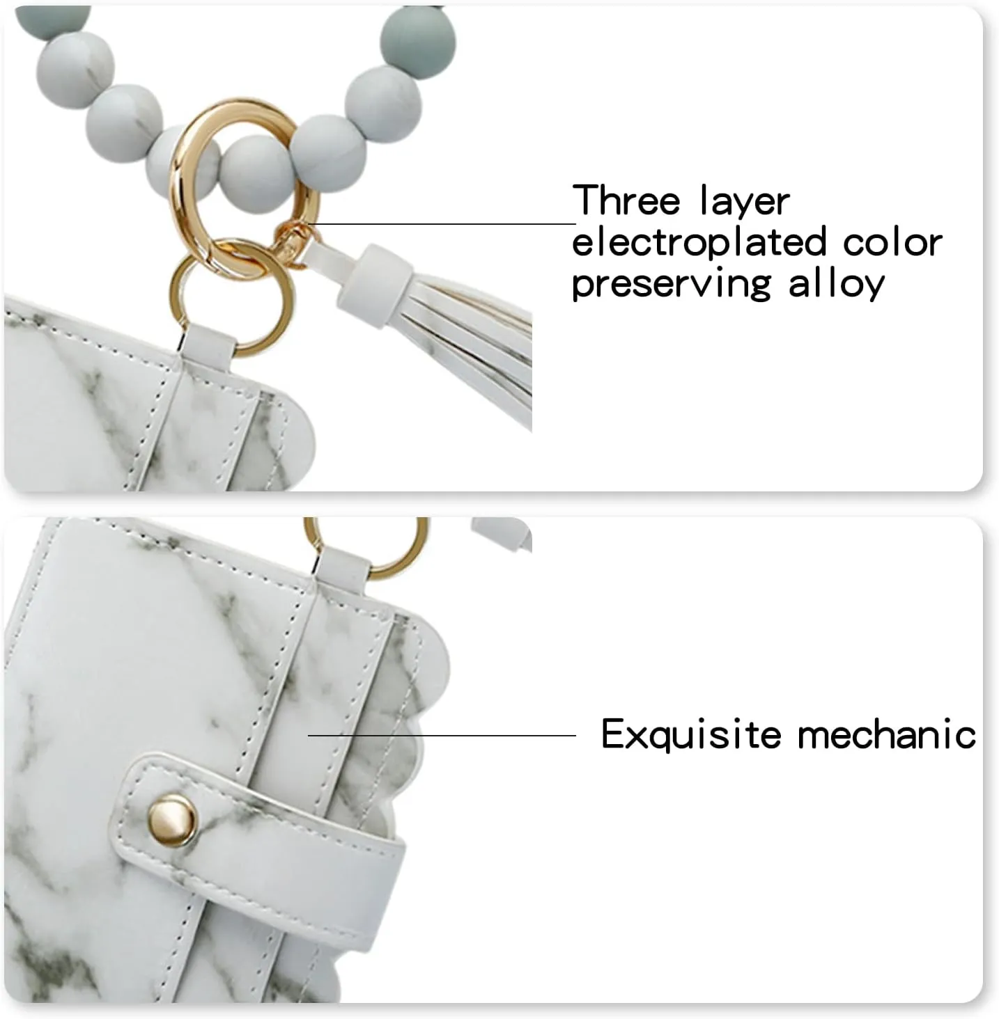 Boho Flower Keychain Wallet for Women  Cute Silicone Beaded Bracelet Wristlet with Card Holder, Tassel Key Ring