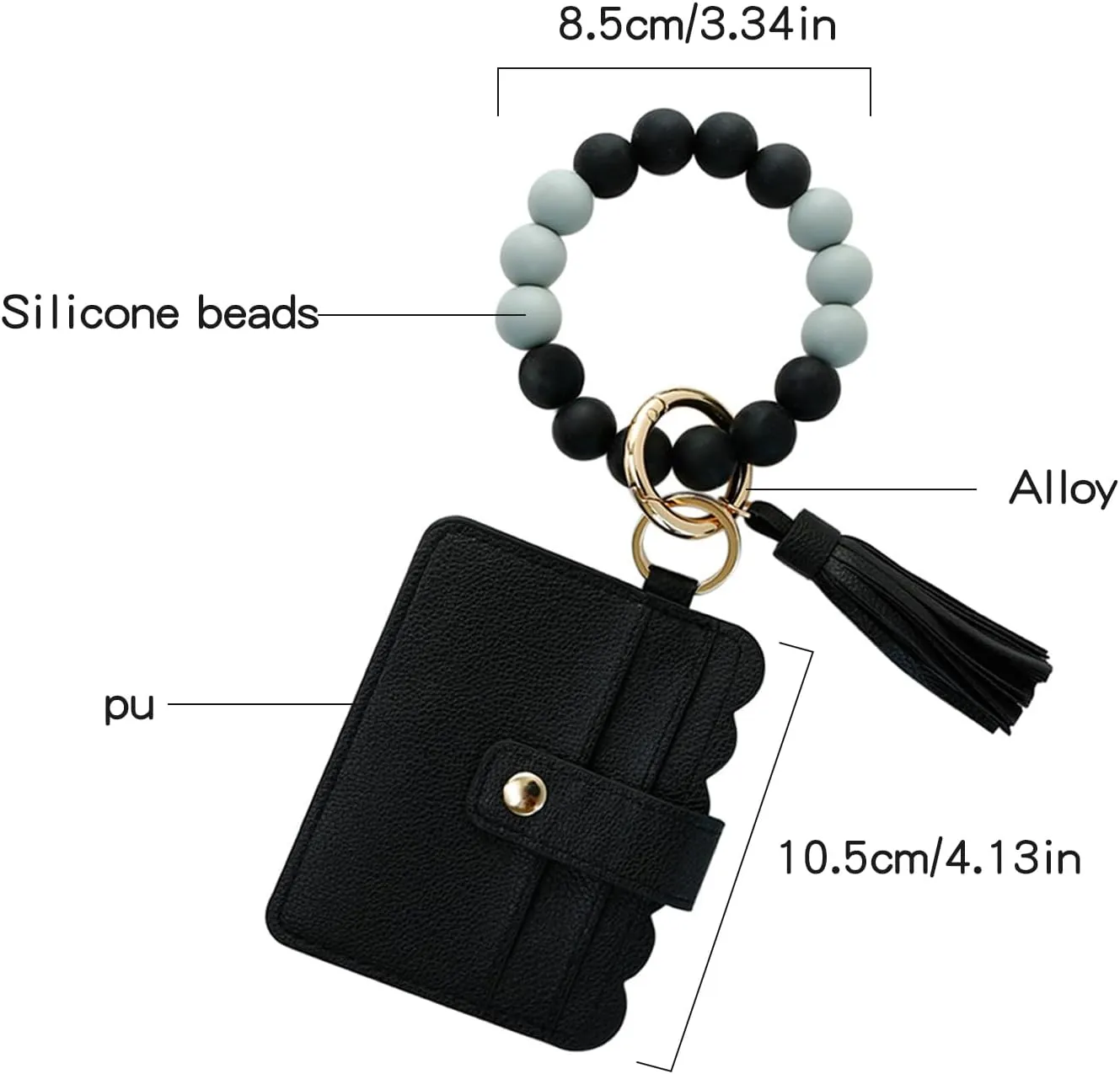 Boho Flower Keychain Wallet for Women  Cute Silicone Beaded Bracelet Wristlet with Card Holder, Tassel Key Ring