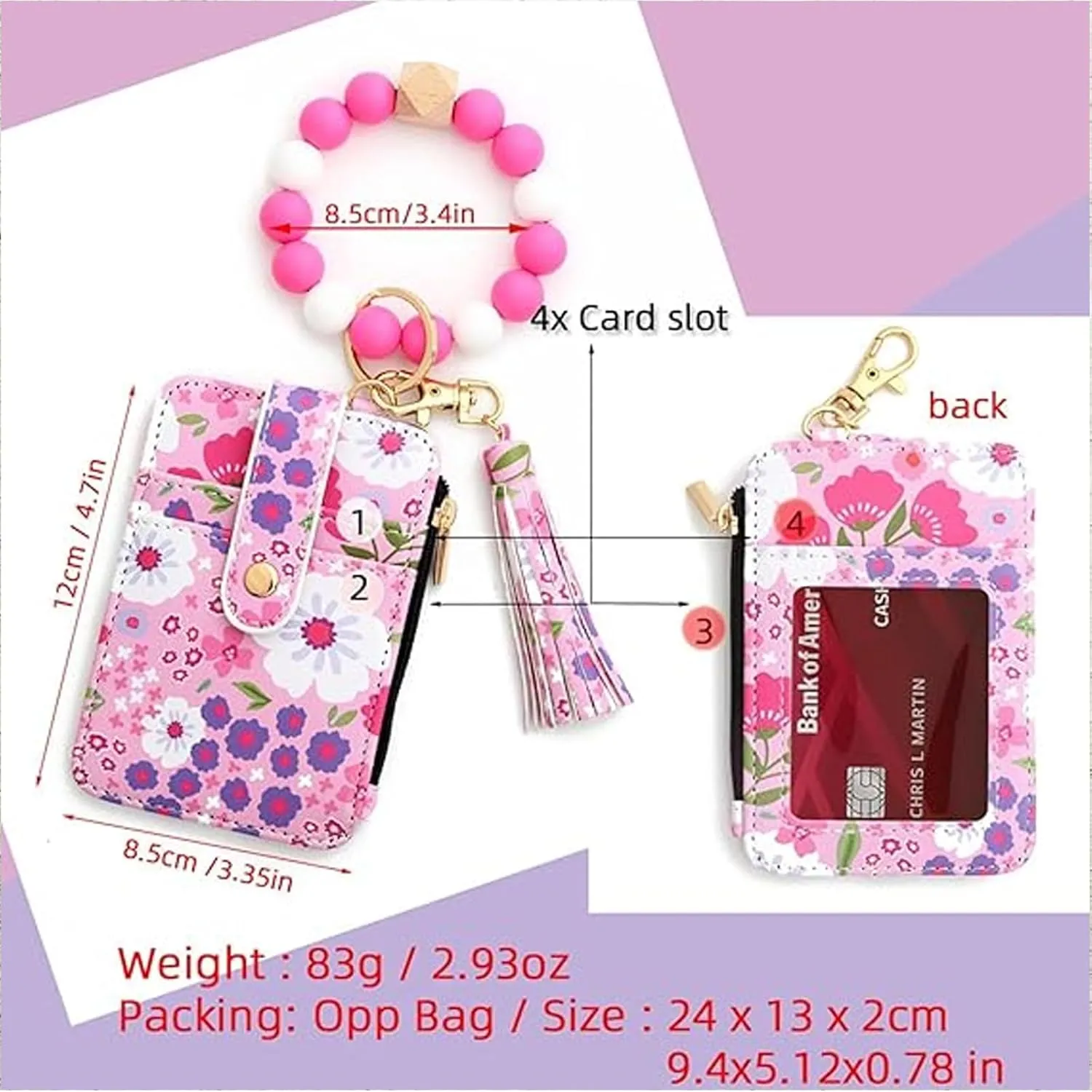 Boho Wristlet Wallet, Womens Boho Beaded Wallet, Tassel Decorated Keychain with Flower Pattern Wallets (1PCS*C)
