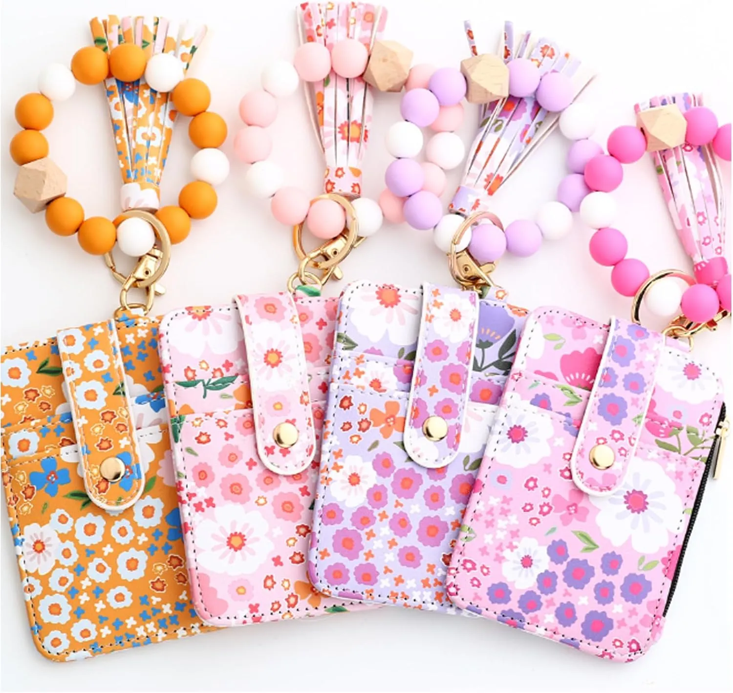 Boho Wristlet Wallet, Womens Boho Beaded Wallet, Tassel Decorated Keychain with Flower Pattern Wallets (1PCS*C)