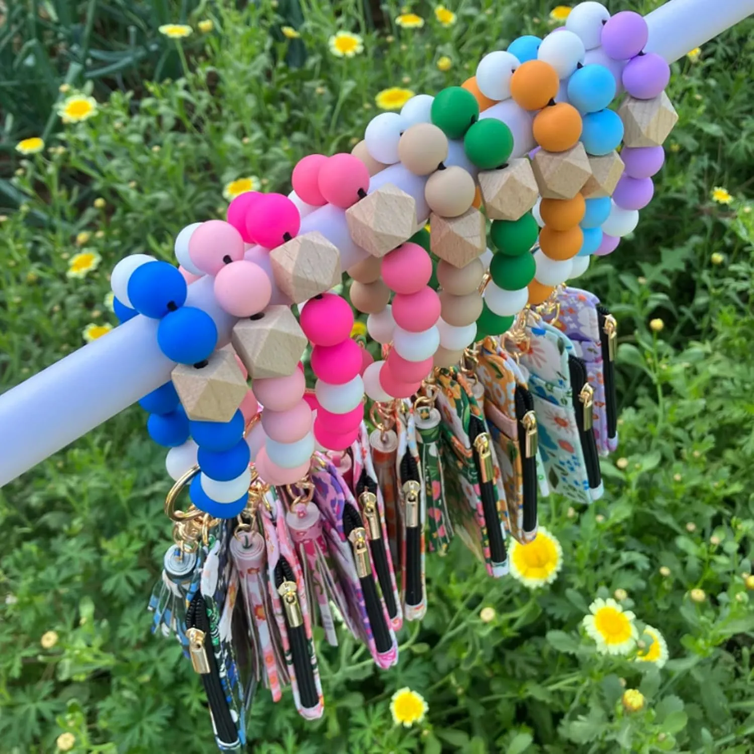 Boho Wristlet Wallet, Womens Boho Beaded Wallet, Tassel Decorated Keychain with Flower Pattern Wallets (1PCS*C)