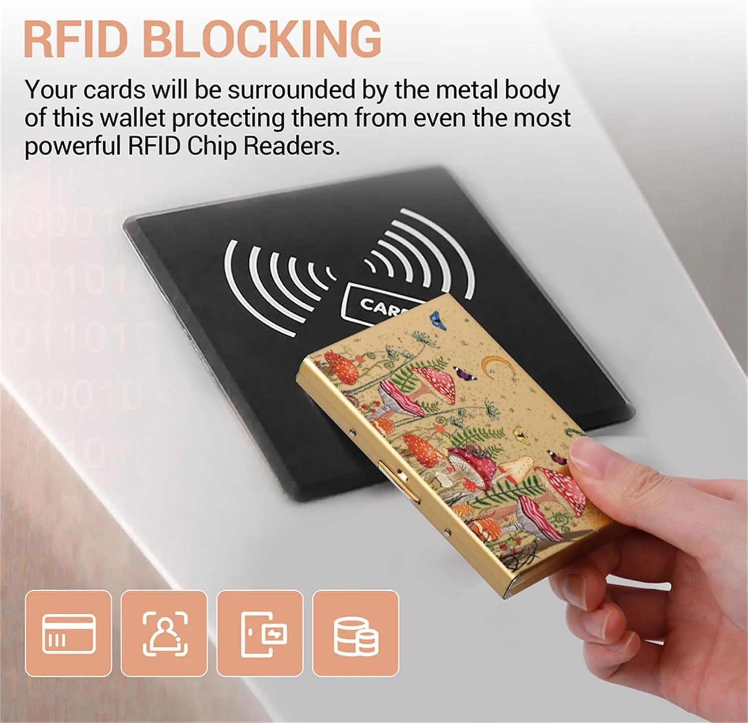 BONSYL Credit Card Holder, RFID Blocking Slim Metal Credit Card Wallet, with 6 Card Slots, for Women and Men.