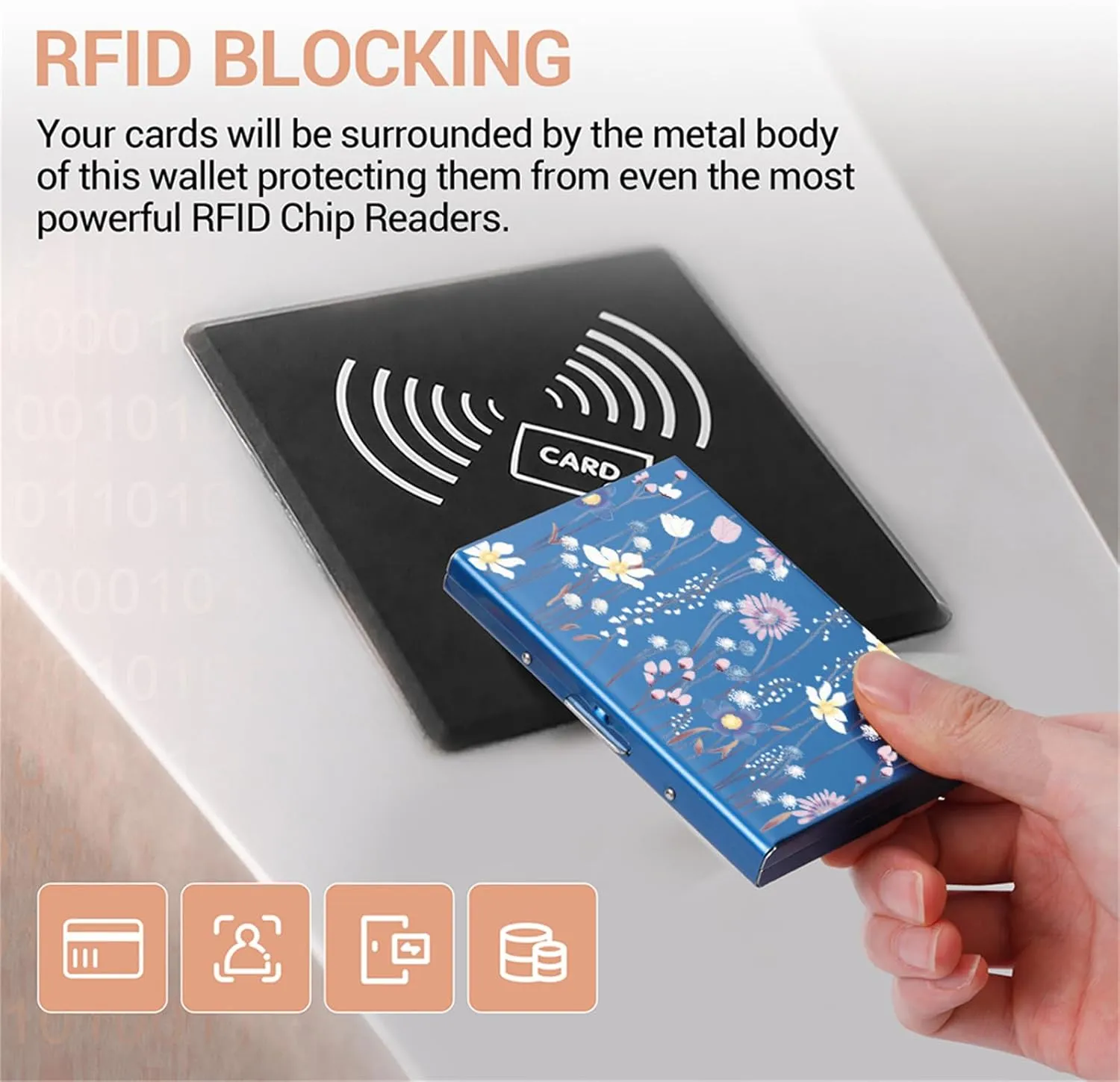 BONSYL Credit Card Holder, RFID Blocking Slim Metal Credit Card Wallet, with 6 Card Slots, for Women and Men.