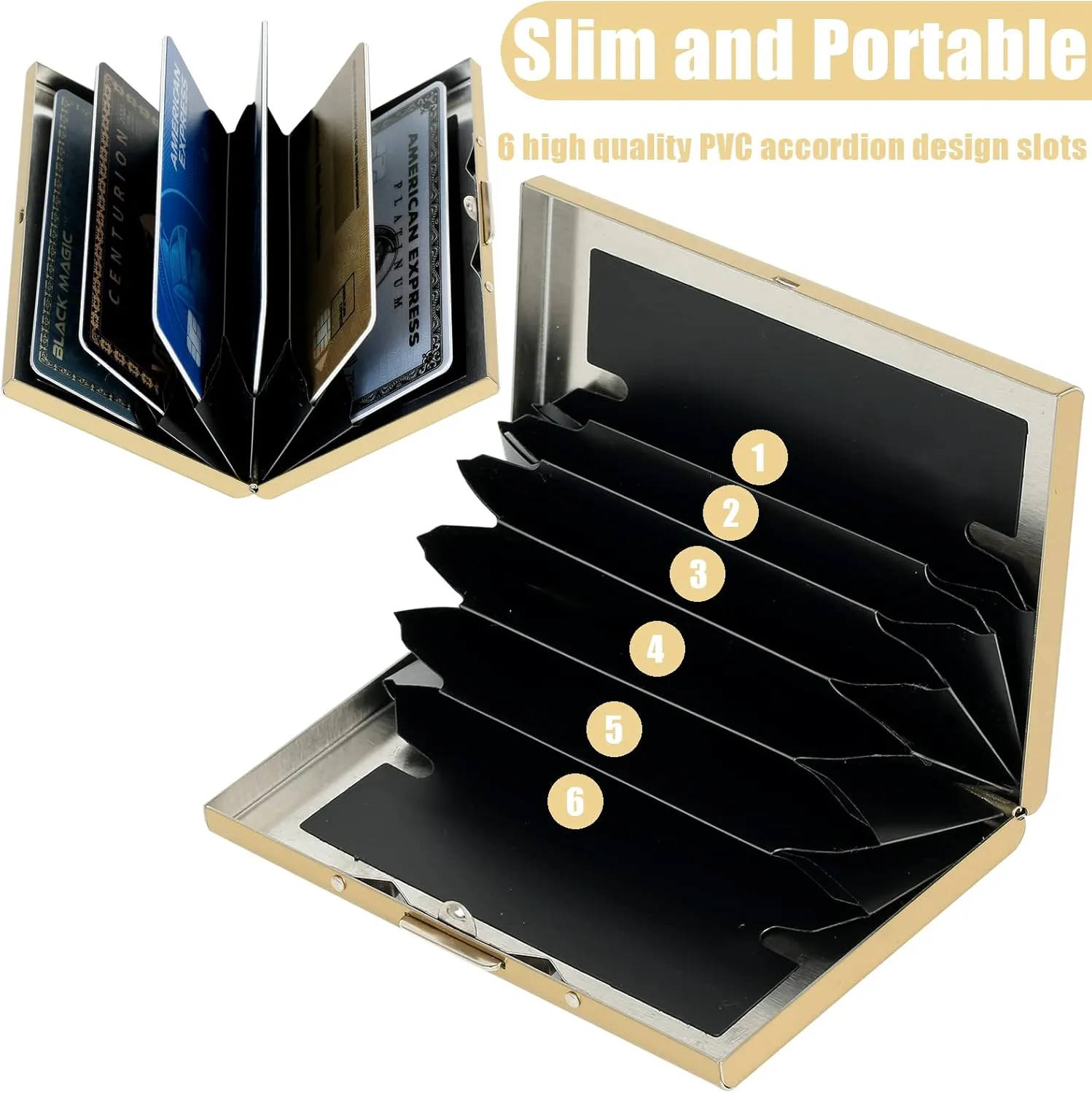 BONSYL Credit Card Holder, RFID Blocking Slim Metal Credit Card Wallet, with 6 Card Slots, for Women and Men.