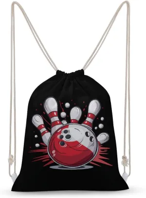 Bowling Ball And Pins Drawstring Backpack Lightweight Sports Gym Bag String Bag for Men Women 35x50cm
