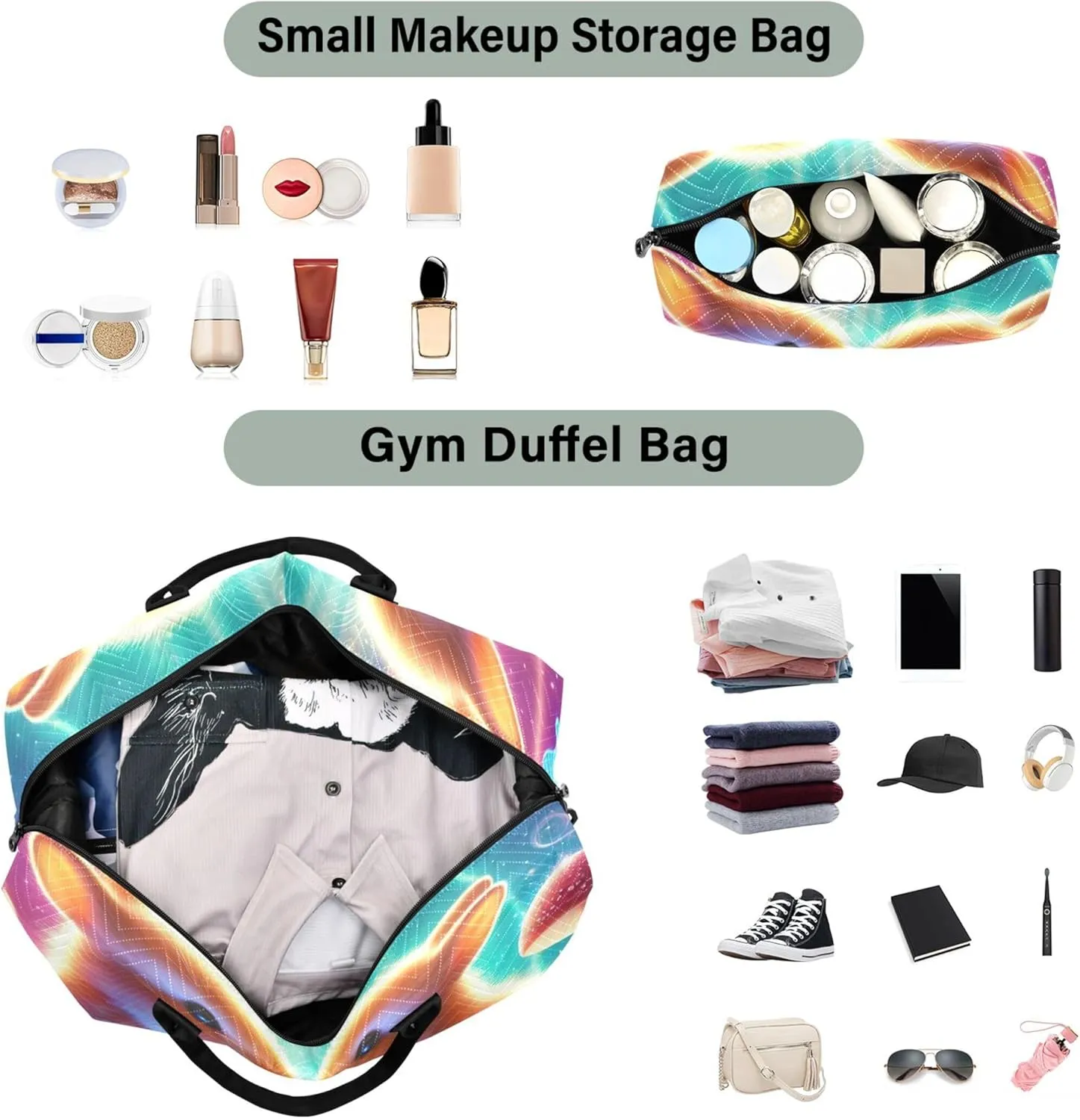 Bunny Kiss Rabbits Cute Travel Duffle Women Toiletry Bags Set of 2, Design Gym Bags Tote Carry on Duffel Bag