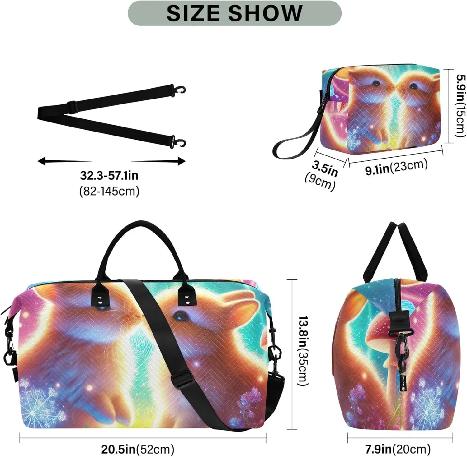Bunny Kiss Rabbits Cute Travel Duffle Women Toiletry Bags Set of 2, Design Gym Bags Tote Carry on Duffel Bag