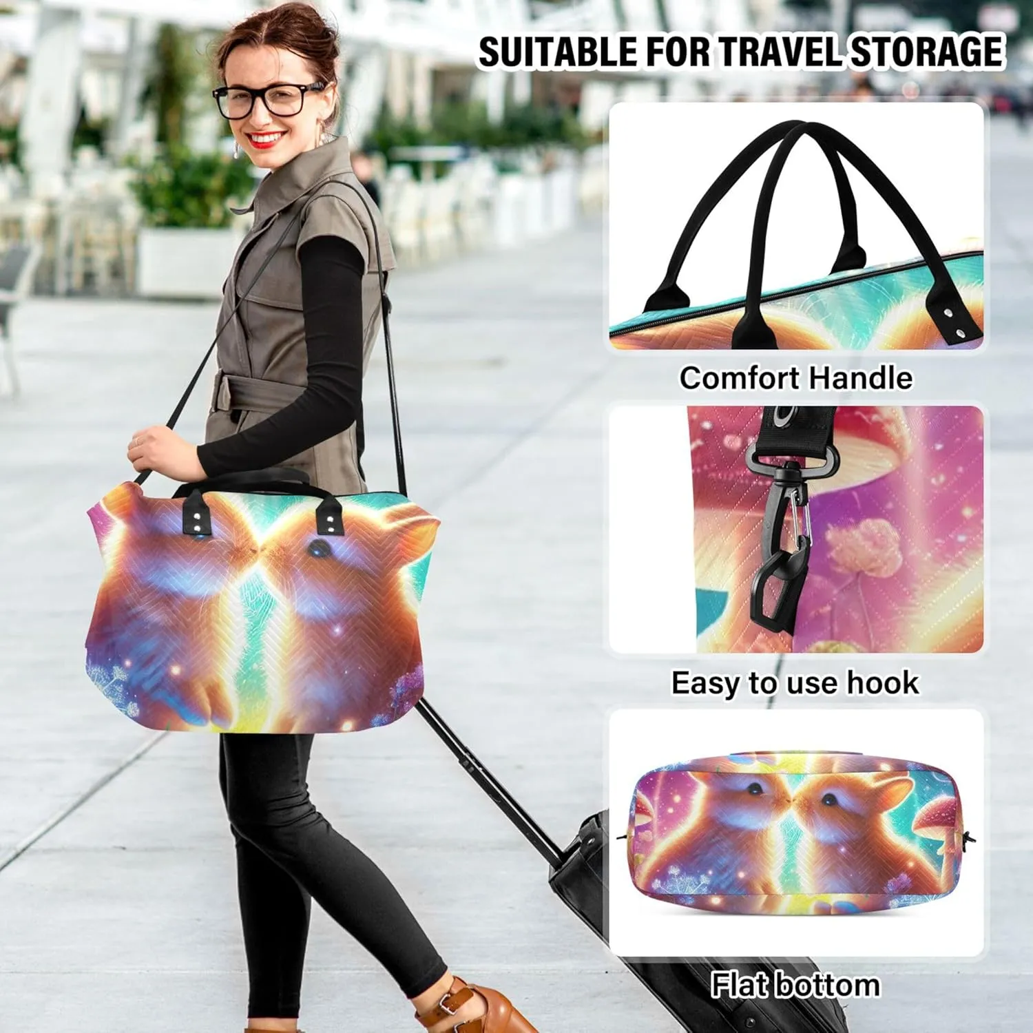 Bunny Kiss Rabbits Cute Travel Duffle Women Toiletry Bags Set of 2, Design Gym Bags Tote Carry on Duffel Bag