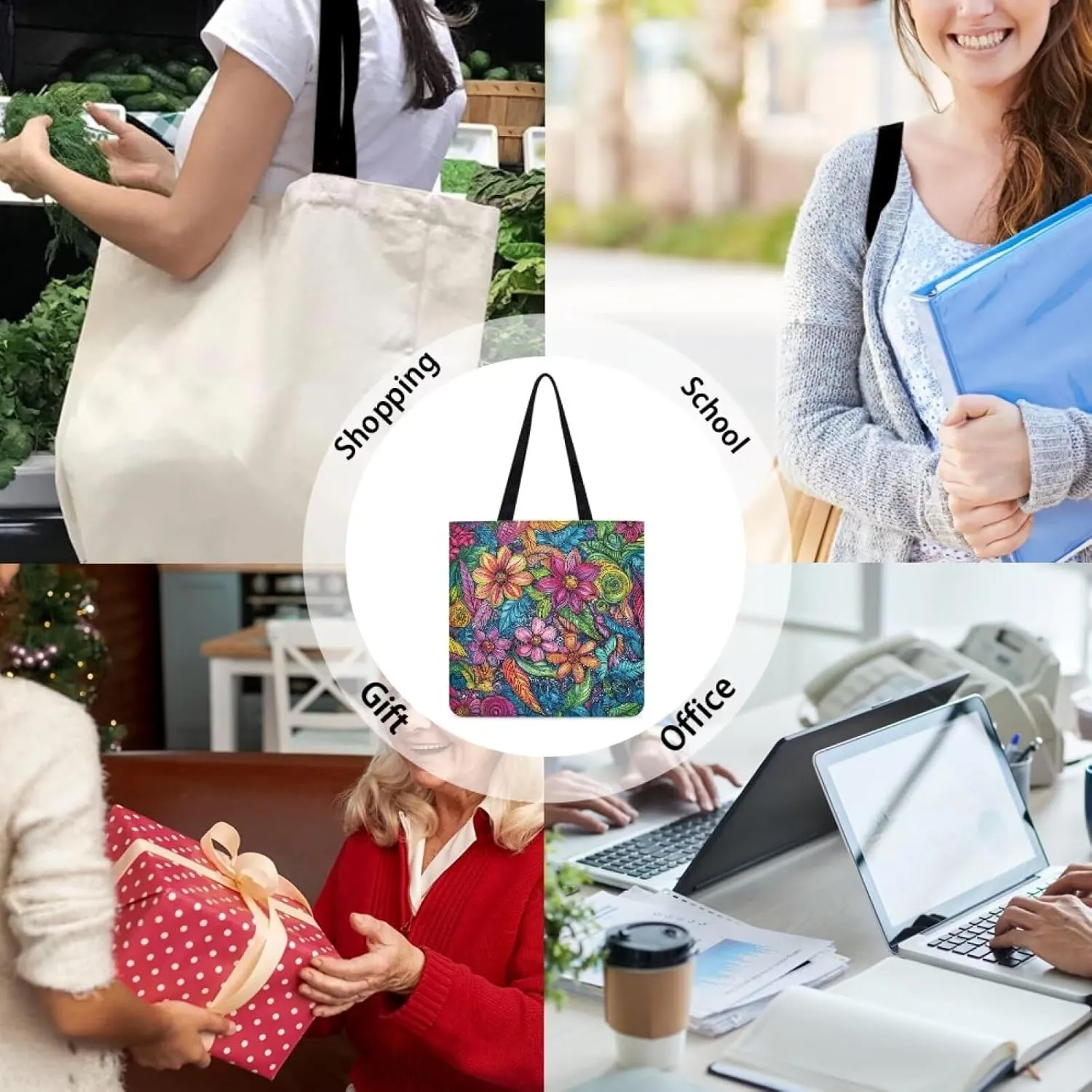 Canvas Bag with Handle Women Classic Large Canvas Grocery Bags Reusable