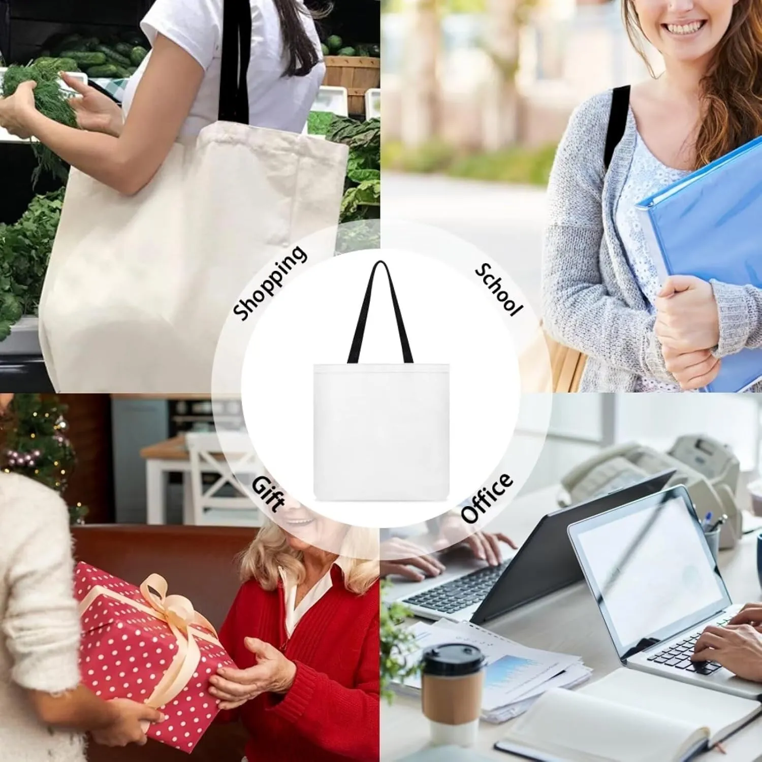 Canvas Bag with Handle Women Classic Large Canvas Grocery Bags Reusable