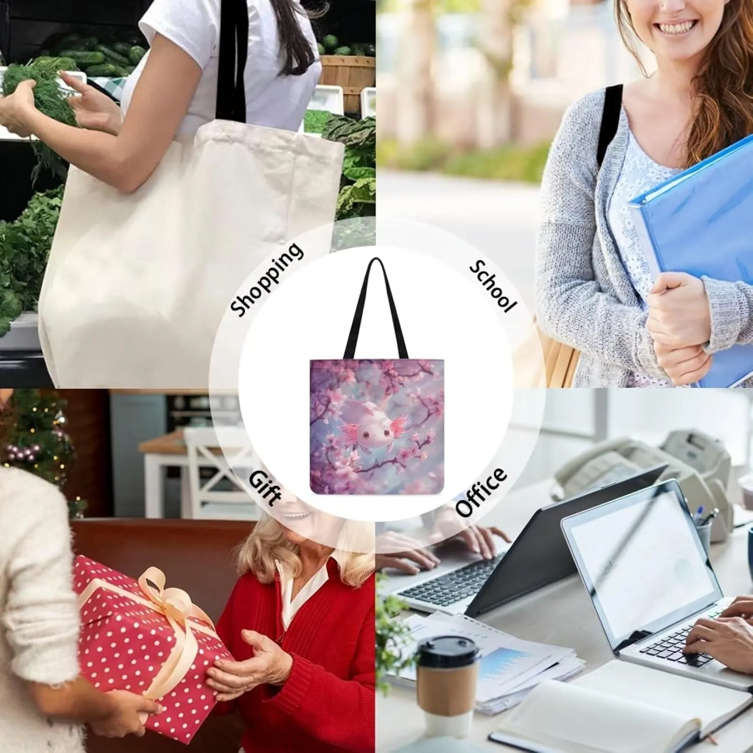 Canvas Bag with Handle Women Classic Large Canvas Grocery Bags Reusable