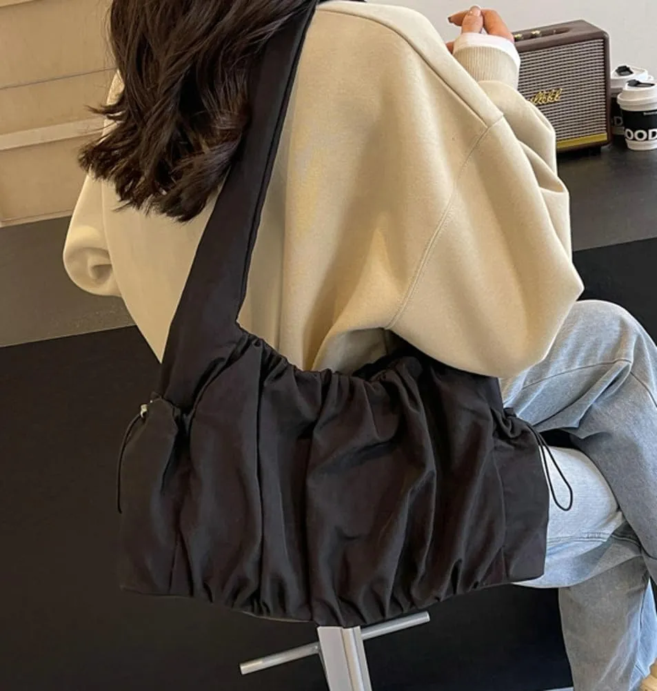 Canvas Hobo Bag for Women Trendy Shoulder Bags Ruffled Tote Handbag Casual Large Handbag Purse