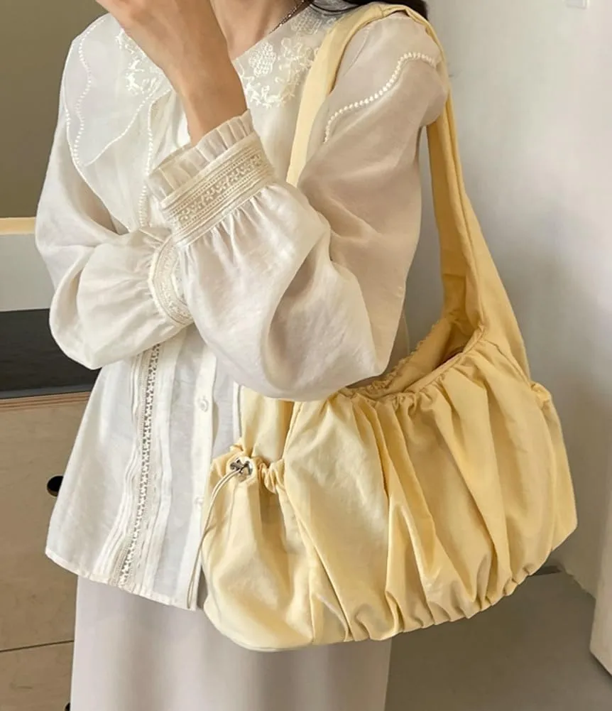 Canvas Hobo Bag for Women Trendy Shoulder Bags Ruffled Tote Handbag Casual Large Handbag Purse