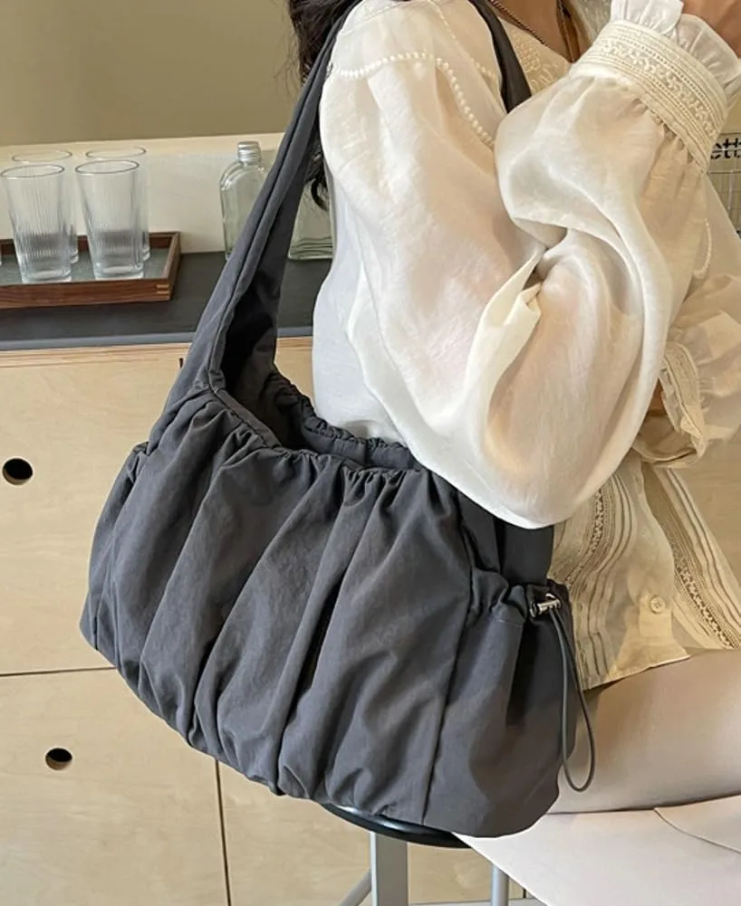 Canvas Hobo Bag for Women Trendy Shoulder Bags Ruffled Tote Handbag Casual Large Handbag Purse