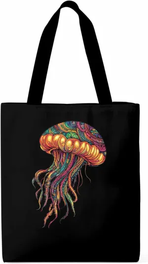 Canvas Tote Bag, Boho Floral Textured Jellyfish patterned Canvas Tote Handbags for Women Shoulder Bag,