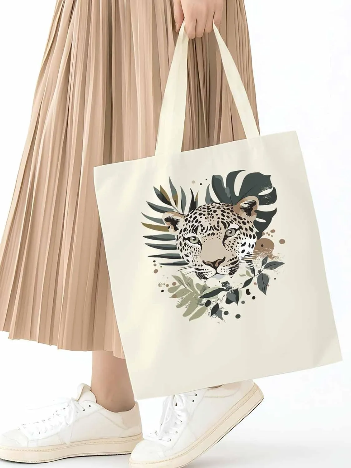 Canvas Tote Bag, Boho Vintage Jaguars Aesthetic Canvas Tote Handbags for Women Shoulder Bag,