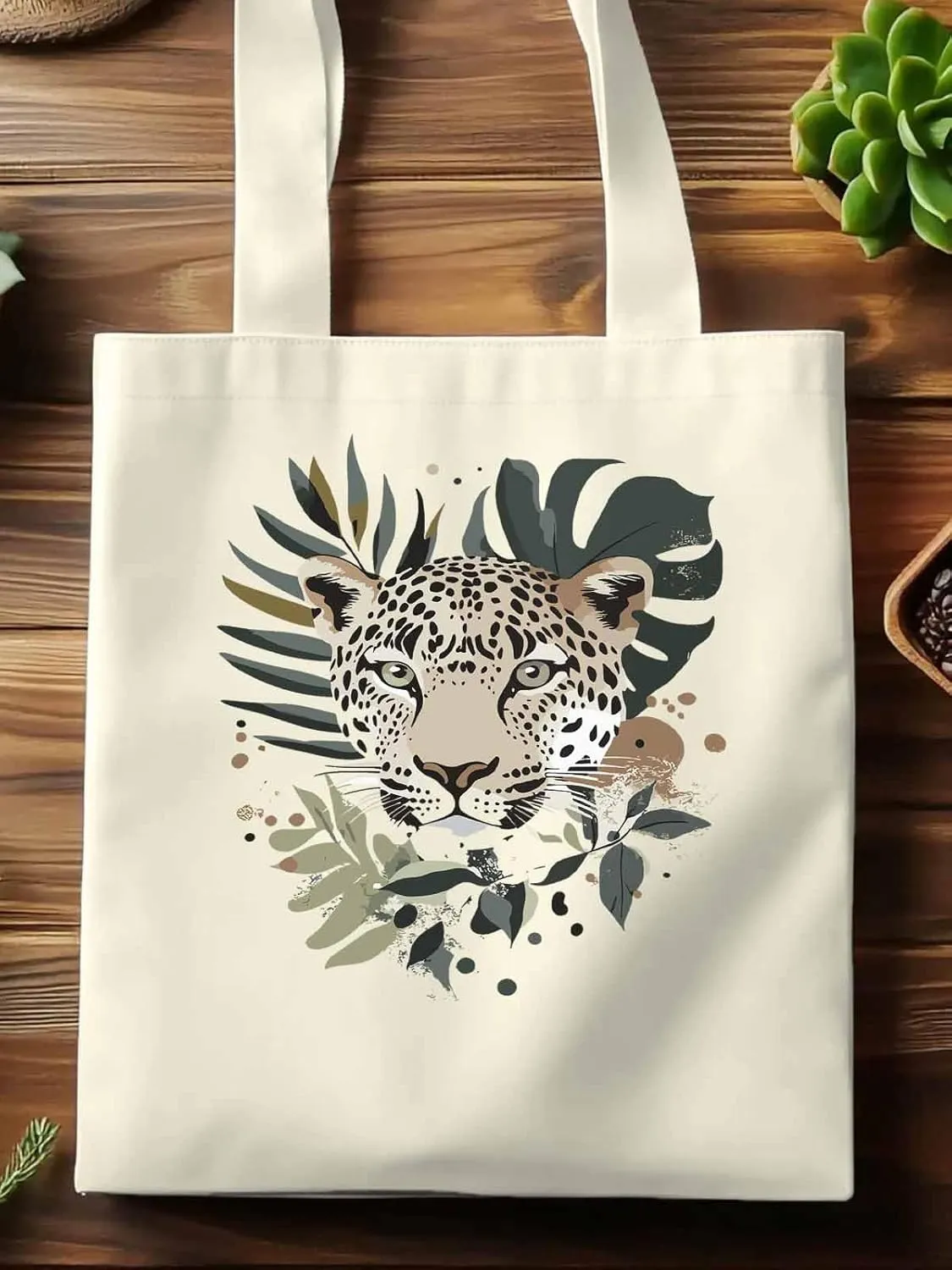 Canvas Tote Bag, Boho Vintage Jaguars Aesthetic Canvas Tote Handbags for Women Shoulder Bag,