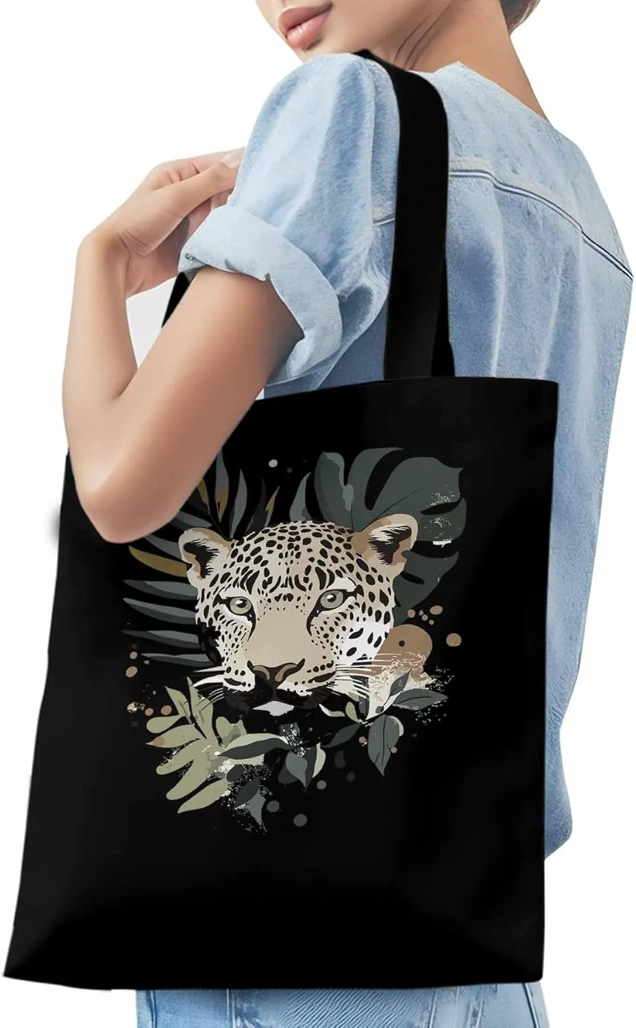 Canvas Tote Bag, Boho Vintage Jaguars Aesthetic Canvas Tote Handbags for Women Shoulder Bag,