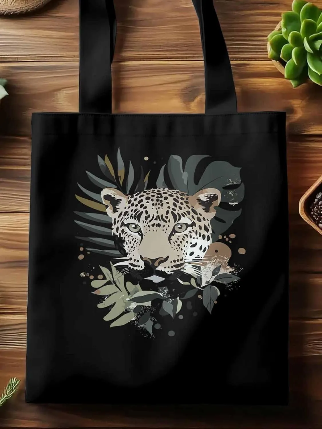 Canvas Tote Bag, Boho Vintage Jaguars Aesthetic Canvas Tote Handbags for Women Shoulder Bag,