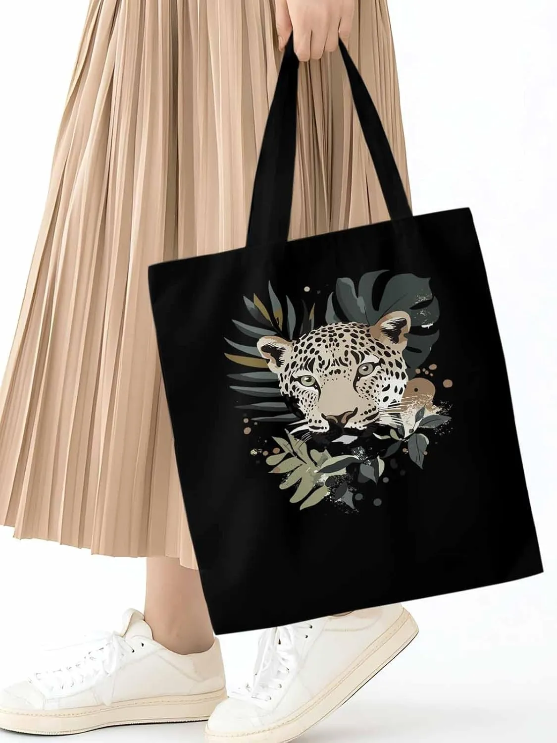 Canvas Tote Bag, Boho Vintage Jaguars Aesthetic Canvas Tote Handbags for Women Shoulder Bag,