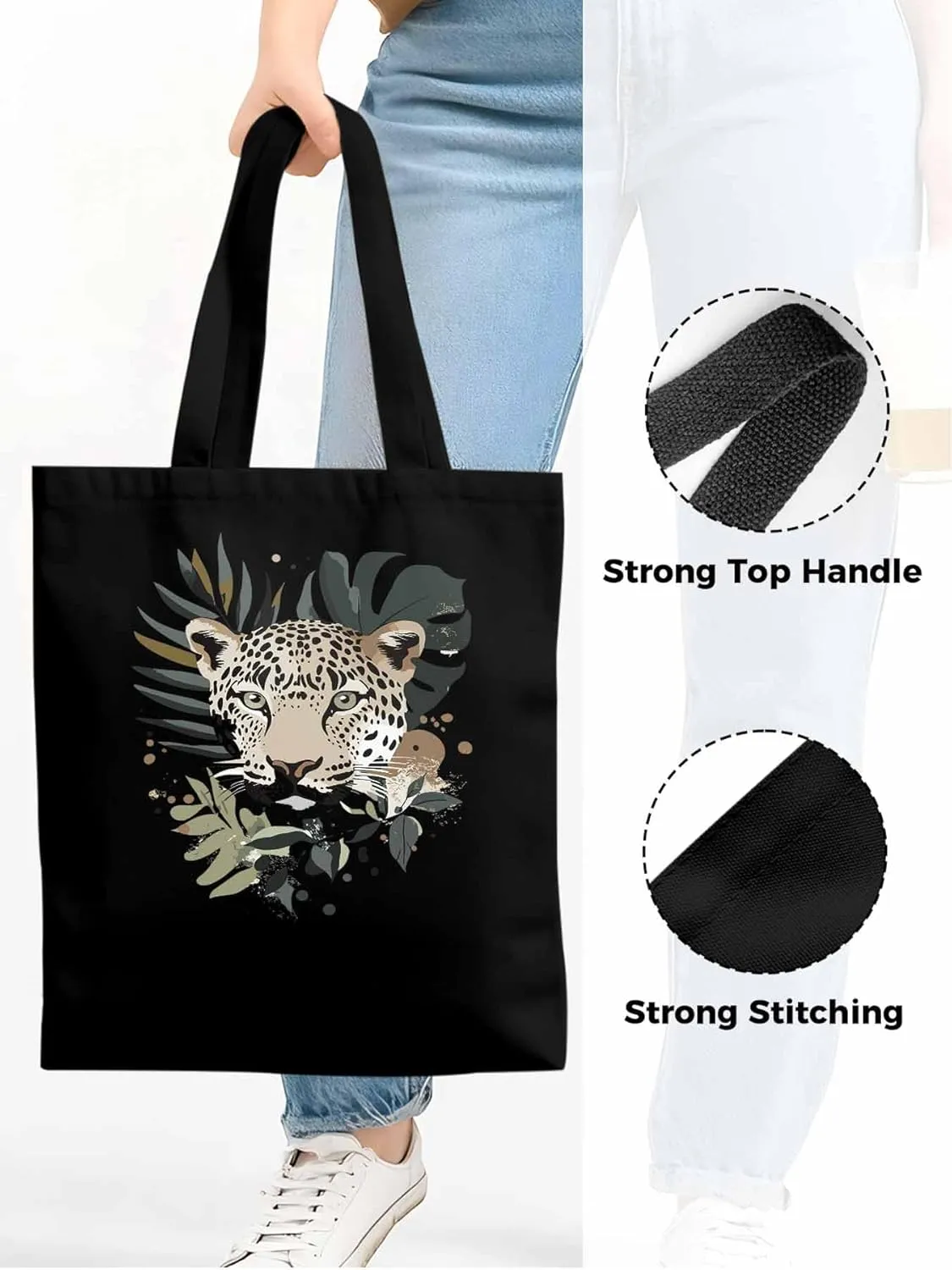 Canvas Tote Bag, Boho Vintage Jaguars Aesthetic Canvas Tote Handbags for Women Shoulder Bag,