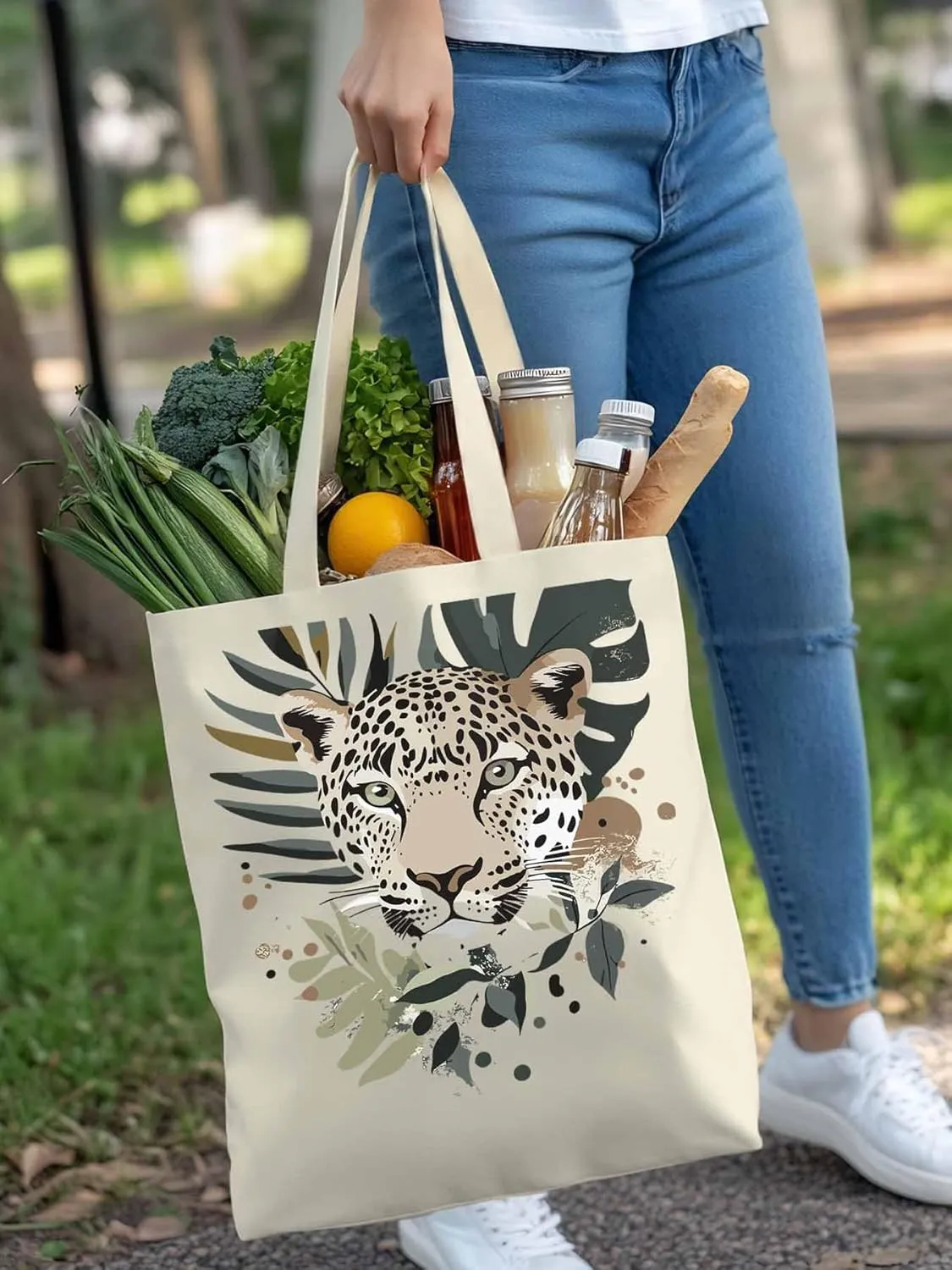 Canvas Tote Bag, Boho Vintage Jaguars Aesthetic Canvas Tote Handbags for Women Shoulder Bag,