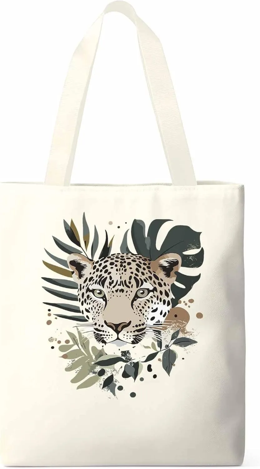 Canvas Tote Bag, Boho Vintage Jaguars Aesthetic Canvas Tote Handbags for Women Shoulder Bag,
