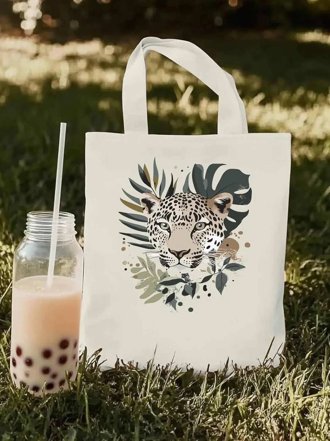 Canvas Tote Bag, Boho Vintage Jaguars Aesthetic Canvas Tote Handbags for Women Shoulder Bag,