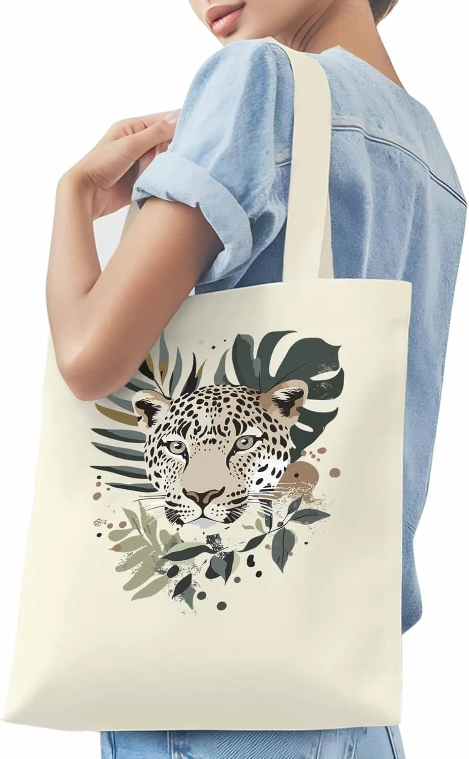 Canvas Tote Bag, Boho Vintage Jaguars Aesthetic Canvas Tote Handbags for Women Shoulder Bag,