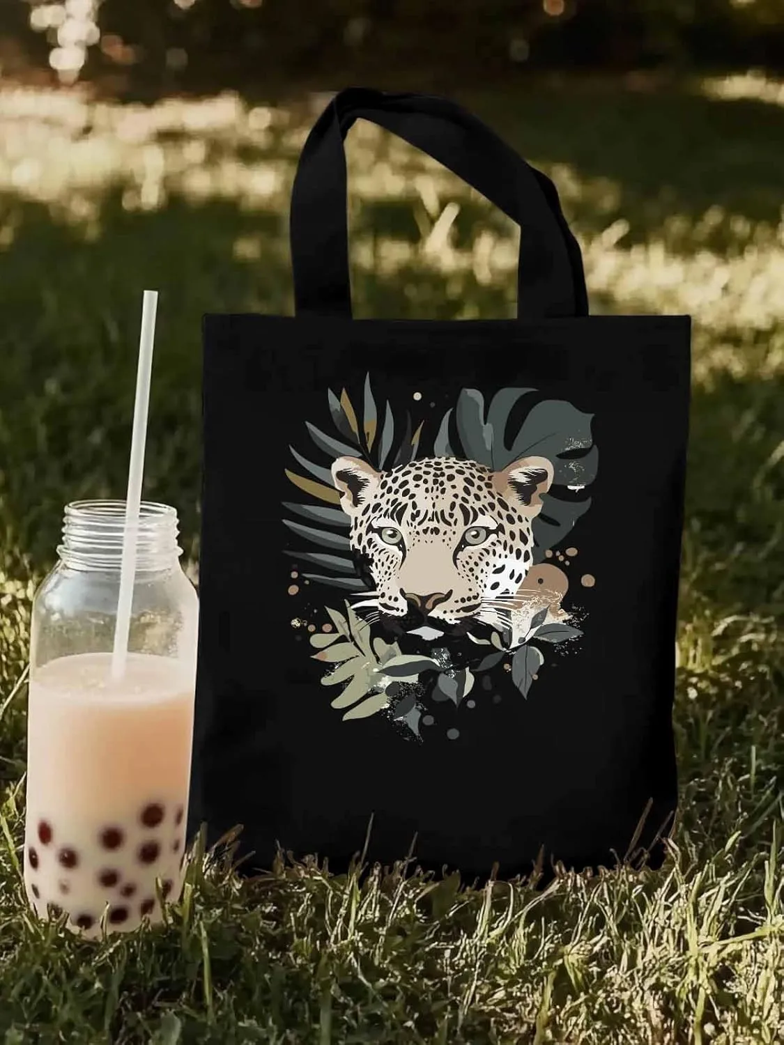 Canvas Tote Bag, Boho Vintage Jaguars Aesthetic Canvas Tote Handbags for Women Shoulder Bag,
