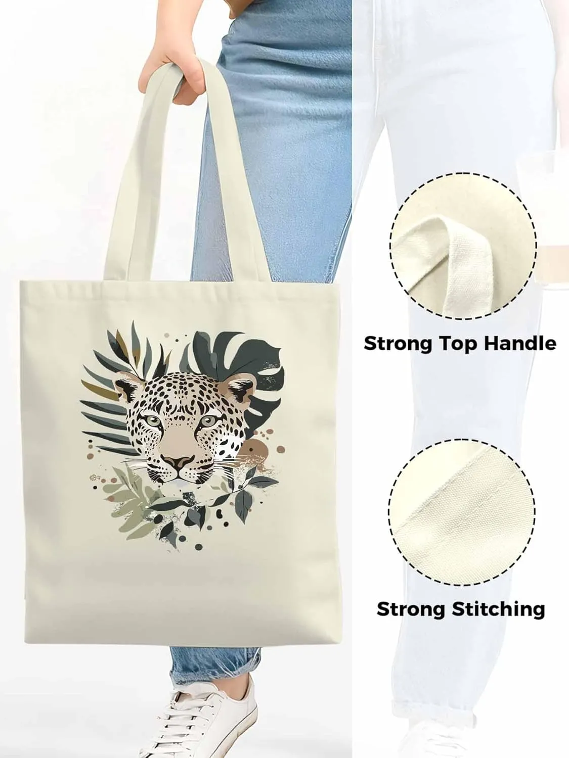 Canvas Tote Bag, Boho Vintage Jaguars Aesthetic Canvas Tote Handbags for Women Shoulder Bag,
