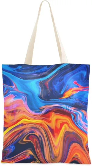 Canvas Tote Bag Bright Marble Art Vibrant Reusable Grocery Handbag Shoulder Bag for Travel, Shopping, Weekend, Holiday Birthday Gift