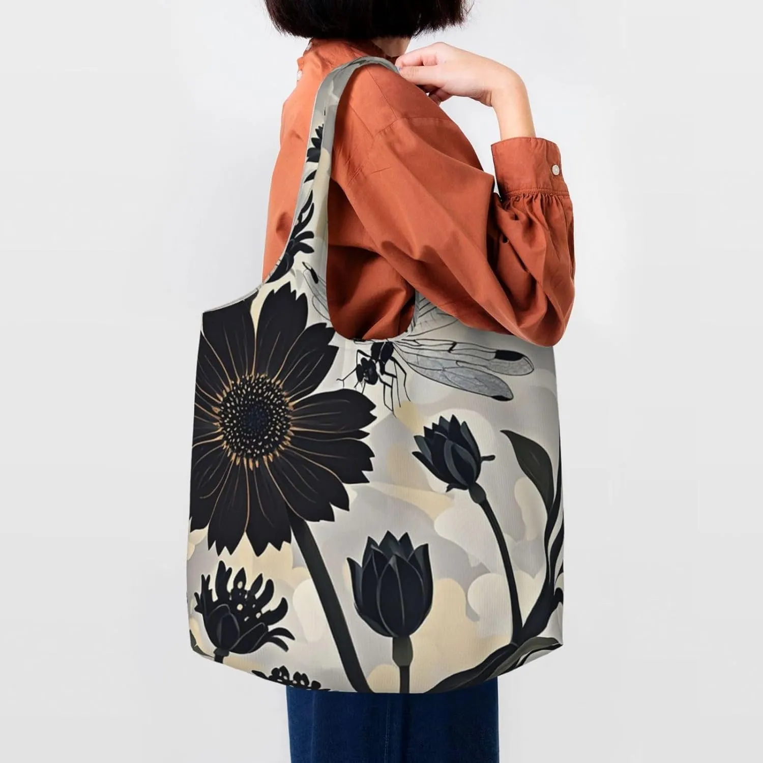 Canvas Tote Bag Reusable Grocery Bags Lightweight Handbag Cute Black Pug Dog Tote Bag for Shopping Cloth Bags