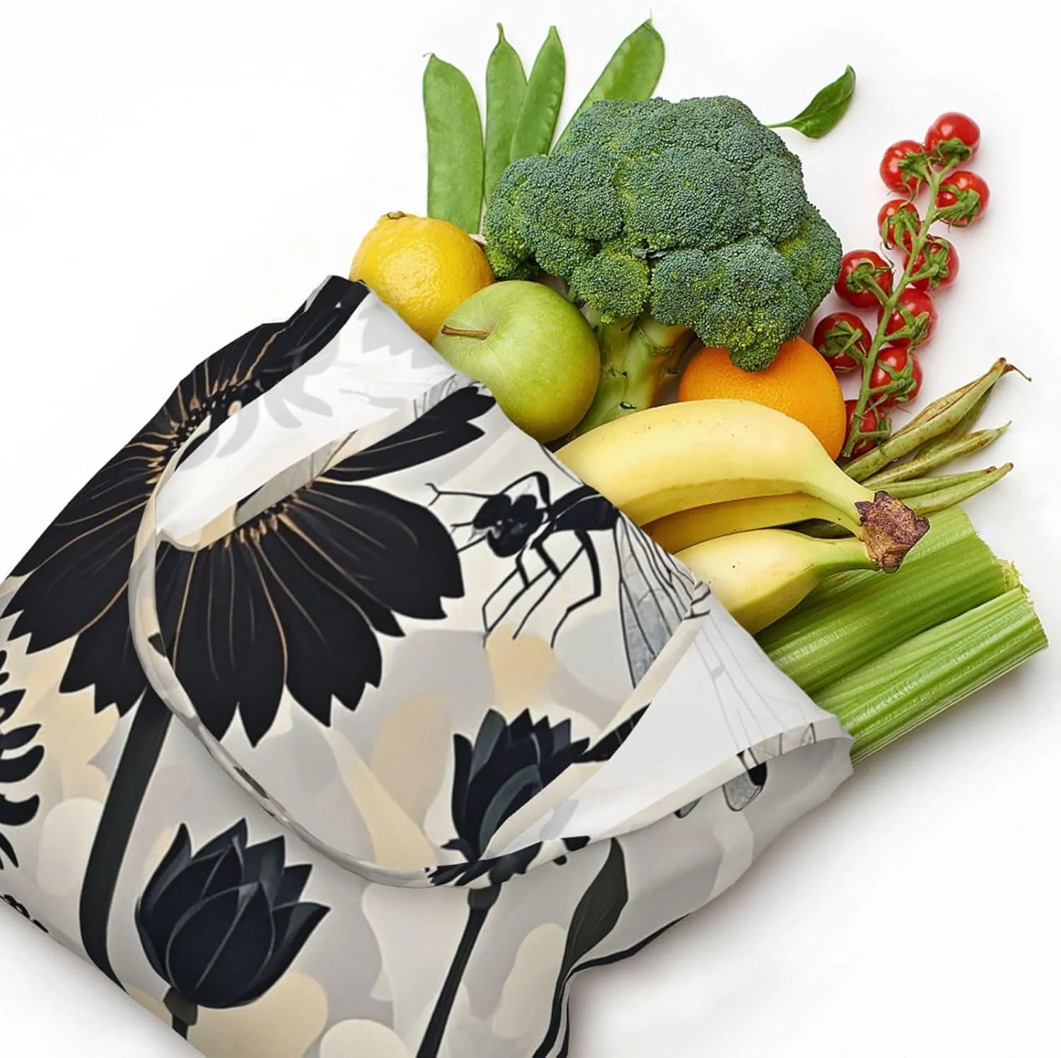 Canvas Tote Bag Reusable Grocery Bags Lightweight Handbag Cute Black Pug Dog Tote Bag for Shopping Cloth Bags