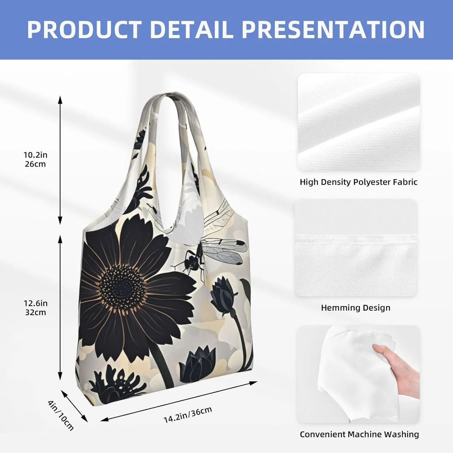 Canvas Tote Bag Reusable Grocery Bags Lightweight Handbag Cute Black Pug Dog Tote Bag for Shopping Cloth Bags