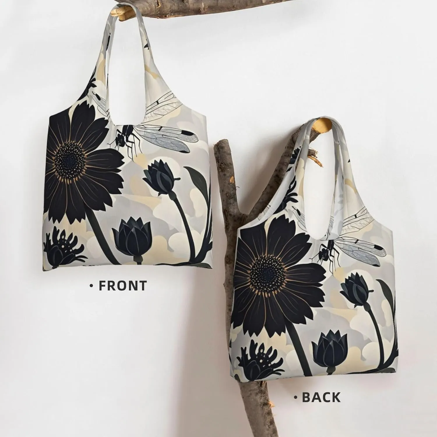 Canvas Tote Bag Reusable Grocery Bags Lightweight Handbag Cute Black Pug Dog Tote Bag for Shopping Cloth Bags