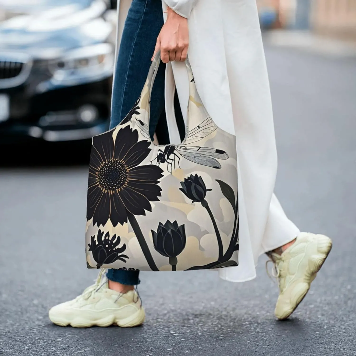 Canvas Tote Bag Reusable Grocery Bags Lightweight Handbag Cute Black Pug Dog Tote Bag for Shopping Cloth Bags