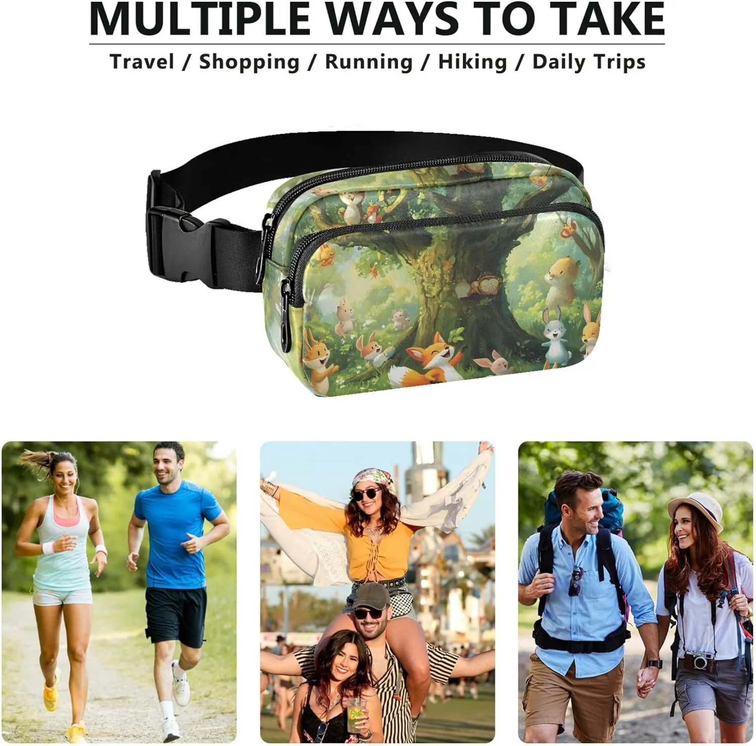 Cartoon Forest Animals Womens Fanny Pack Hip Pouch Belt Bag Waterproof Cartoon Crossbody Waist Purse