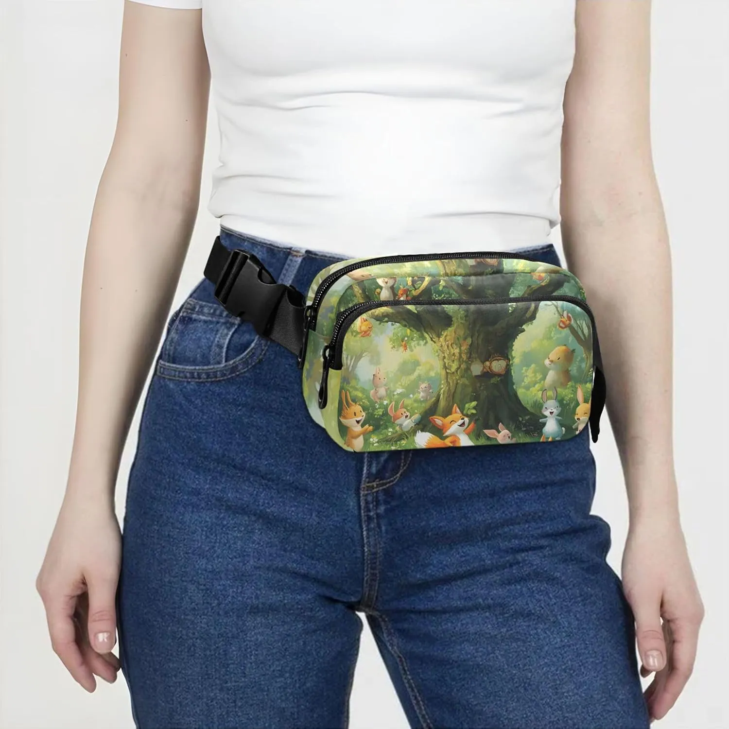 Cartoon Forest Animals Womens Fanny Pack Hip Pouch Belt Bag Waterproof Cartoon Crossbody Waist Purse