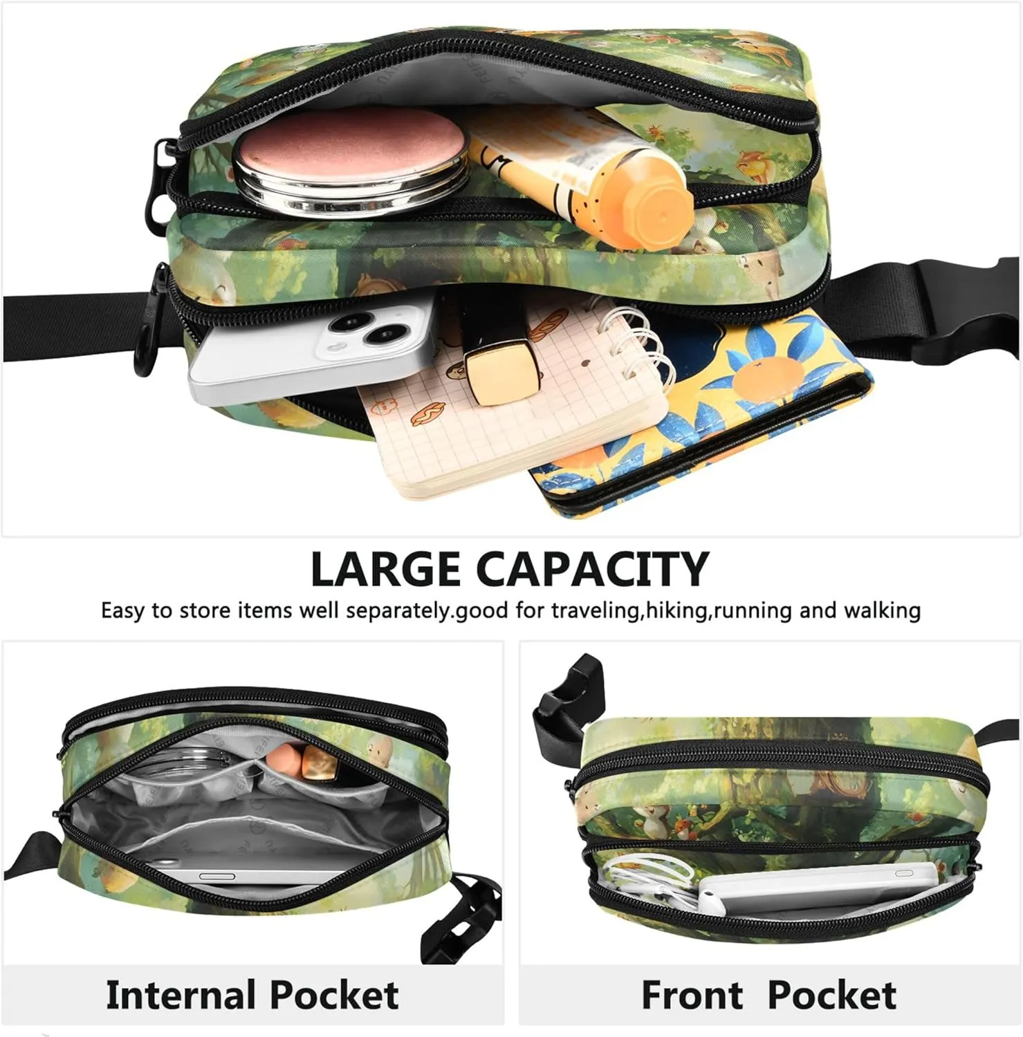 Cartoon Forest Animals Womens Fanny Pack Hip Pouch Belt Bag Waterproof Cartoon Crossbody Waist Purse
