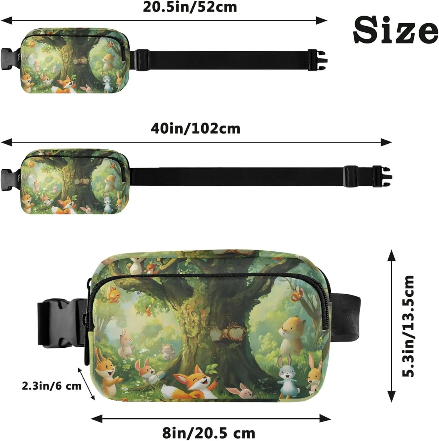 Cartoon Forest Animals Womens Fanny Pack Hip Pouch Belt Bag Waterproof Cartoon Crossbody Waist Purse