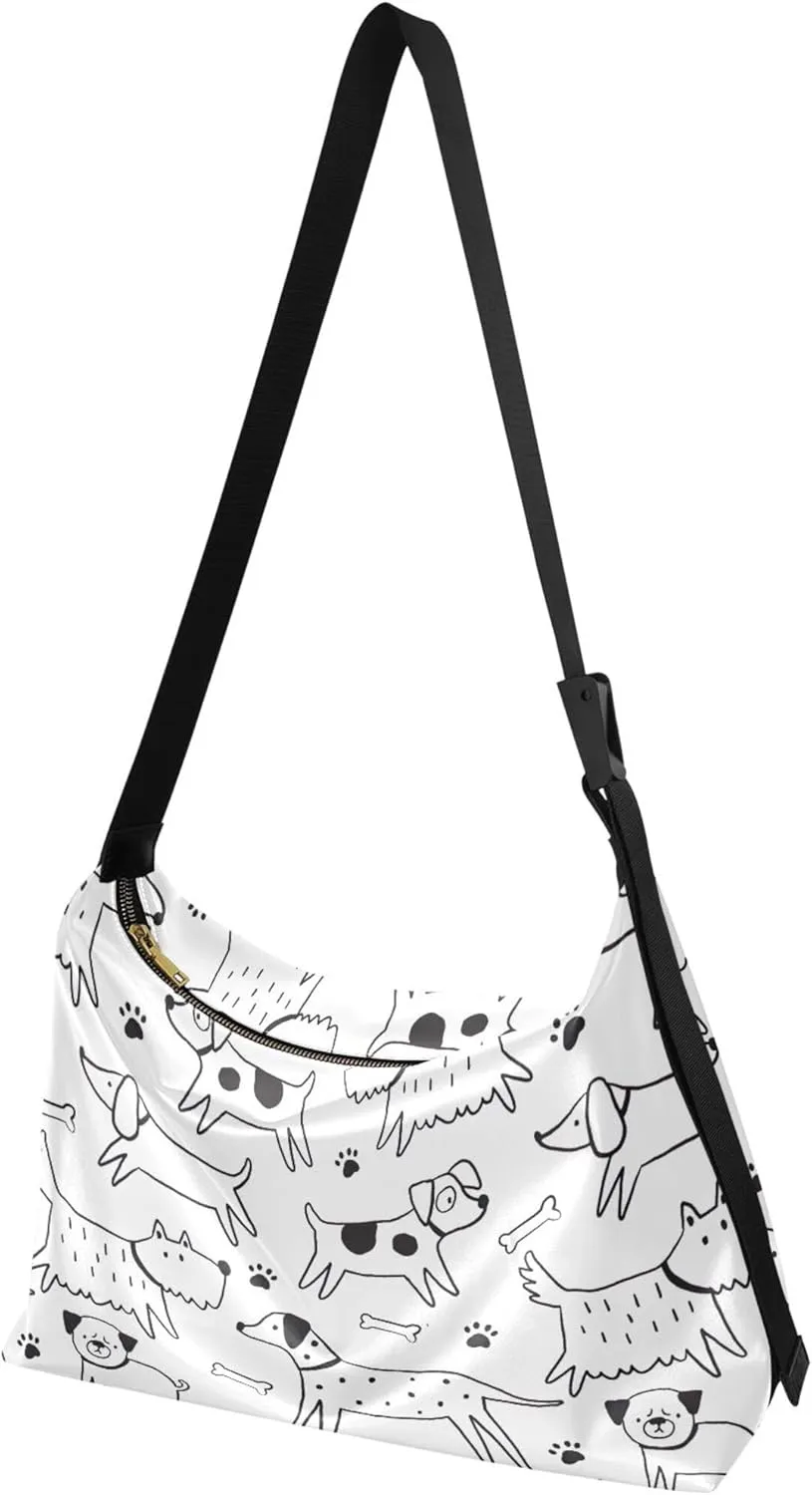 Cartoon Llama Alpaca Grey Soft Leather Hobo Bags for Women Large Crossbody Bags Animal Print Crossbody Hobo Purses